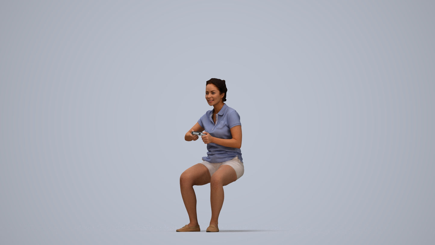 3D scanned woman sitting casual, photorealistic archviz people for Enscape and SketchUp, top-down view render