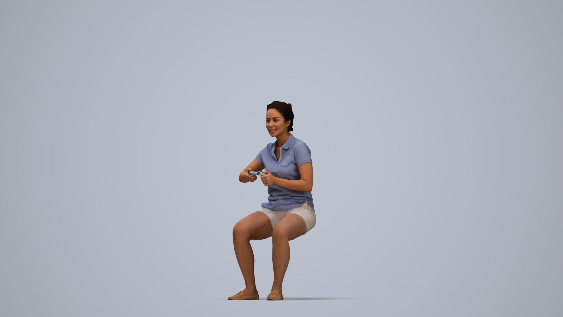 3D scanned woman sitting casual, photorealistic archviz people for Enscape and SketchUp, top-down view render