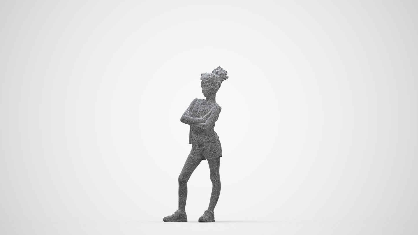 scanned 3D girl sport kids, photogrammetry people for Enscape and V-Ray, wireframe back view