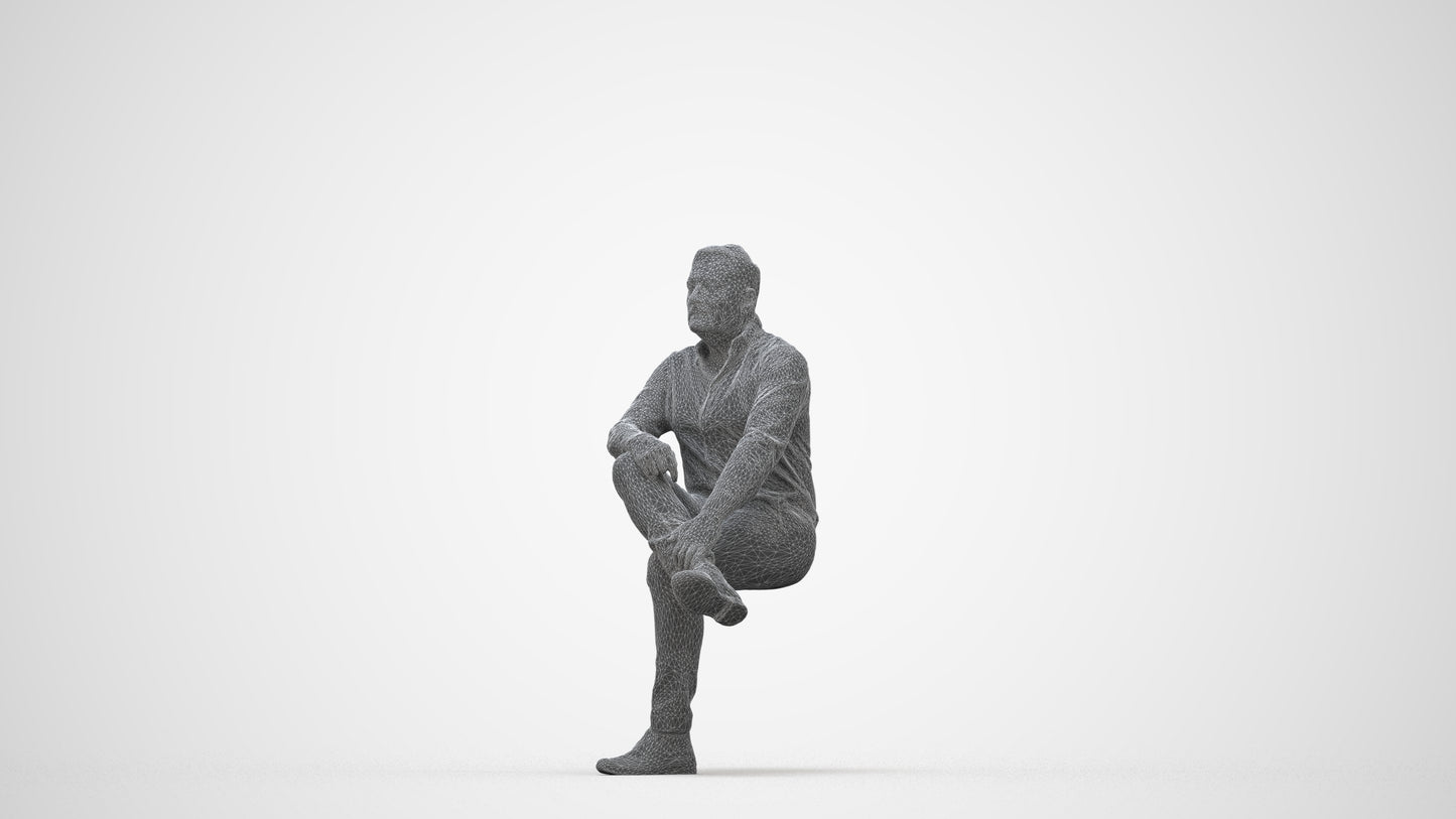 3D human model man casual sitting, photogrammetry scanned person for archviz, wireframe back view