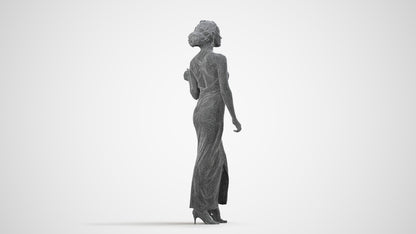 3D human model woman formal formalaffairs, photogrammetry scanned person for archviz, wireframe side view
