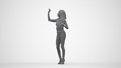 3D human model woman casual standing, photogrammetry scanned person for archviz, wireframe back view