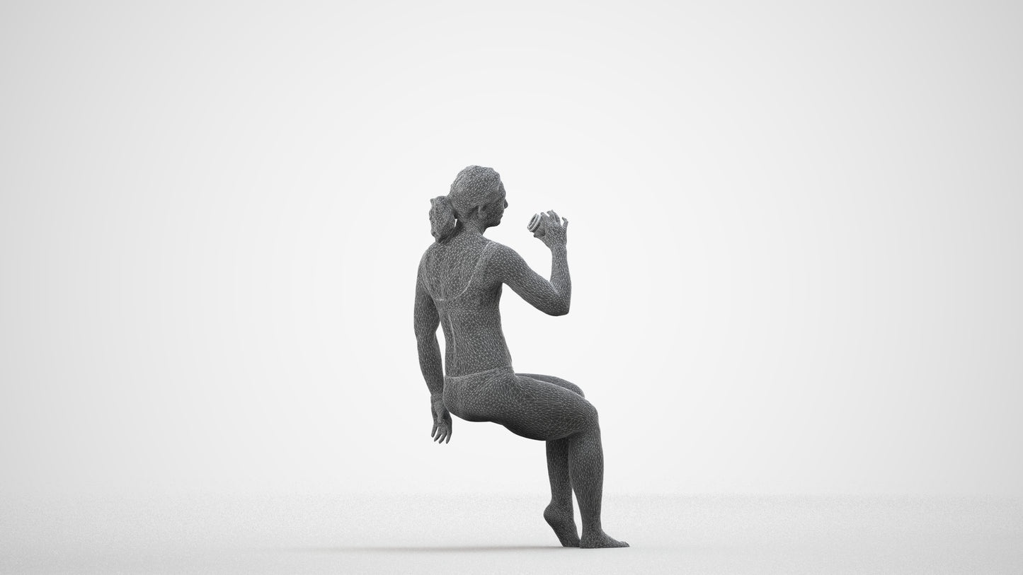 realistic 3D woman mix, scanned archviz people for Blender and 3ds Max, wireframe side view