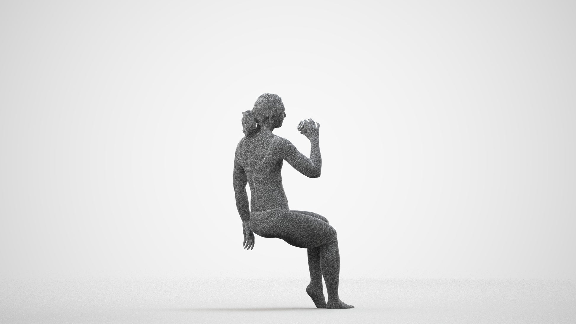 realistic 3D woman mix, scanned archviz people for Blender and 3ds Max, wireframe side view
