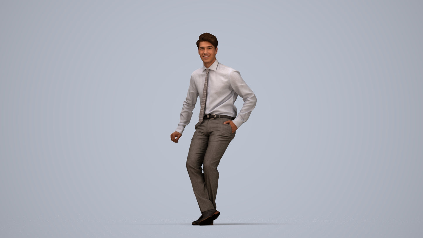 realistic 3D human man business, archviz people FBX OBJ for Blender, top-down view render