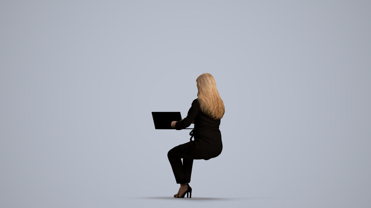 scanned 3D woman business sitting, photogrammetry people for Enscape and V-Ray, front view render