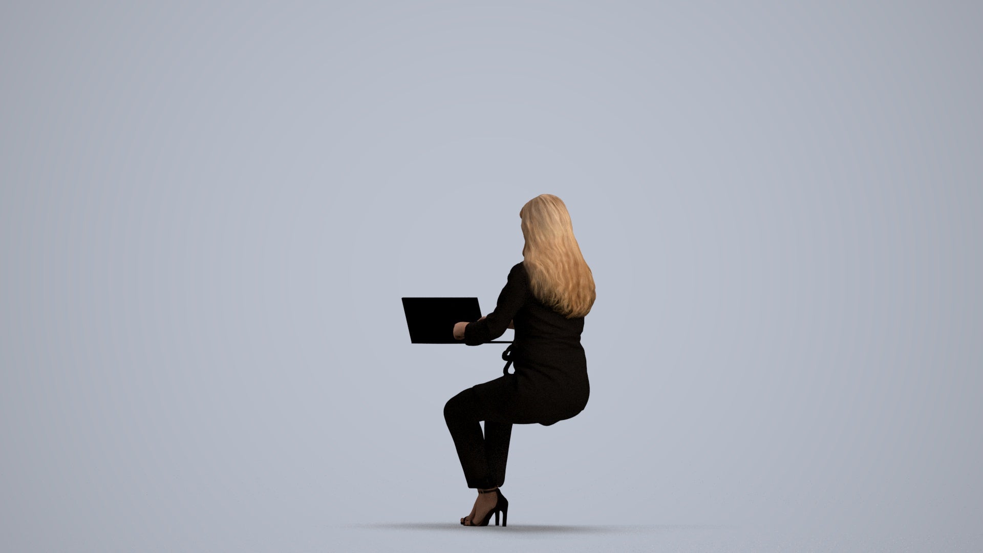 scanned 3D woman business sitting, photogrammetry people for Enscape and V-Ray, front view render
