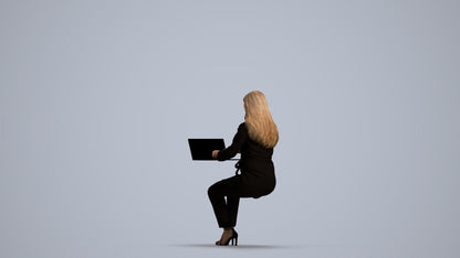scanned 3D woman business sitting, photogrammetry people for Enscape and V-Ray, front view render