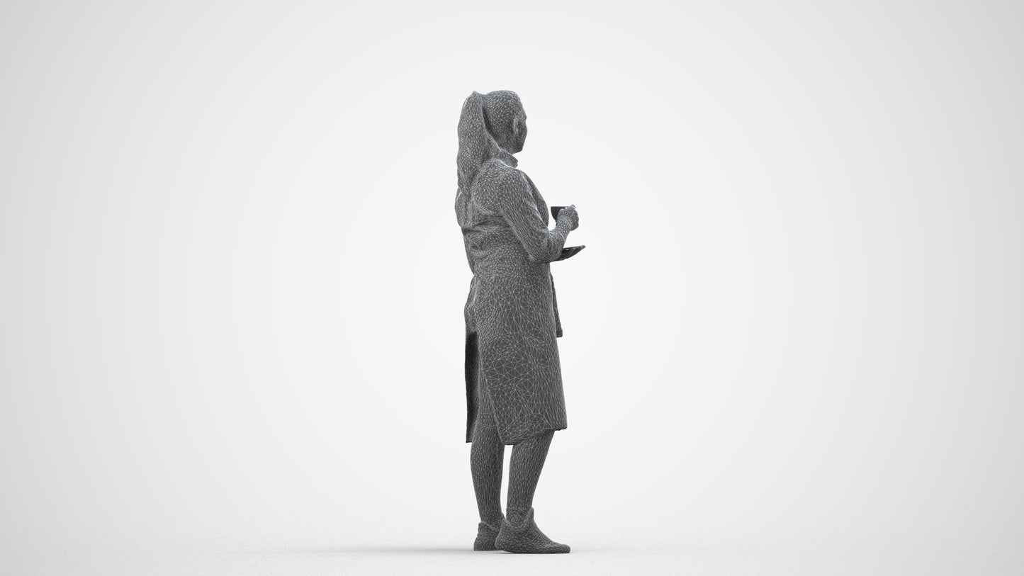 realistic 3D woman hospitality, scanned archviz people for Blender and 3ds Max, wireframe side view