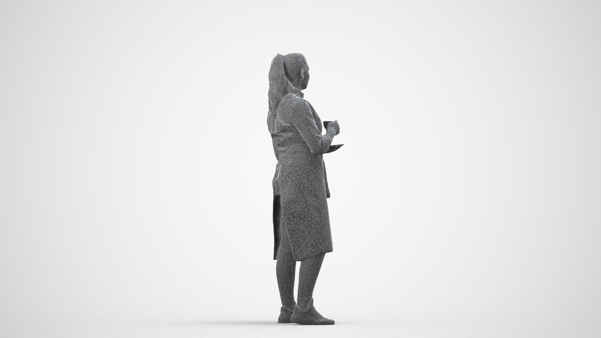 realistic 3D woman hospitality, scanned archviz people for Blender and 3ds Max, wireframe side view