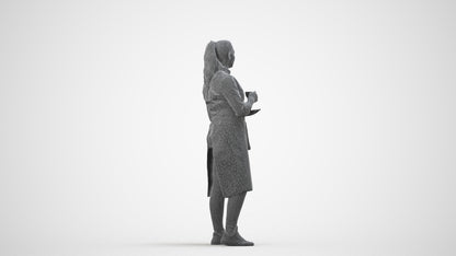 realistic 3D woman hospitality, scanned archviz people for Blender and 3ds Max, wireframe side view