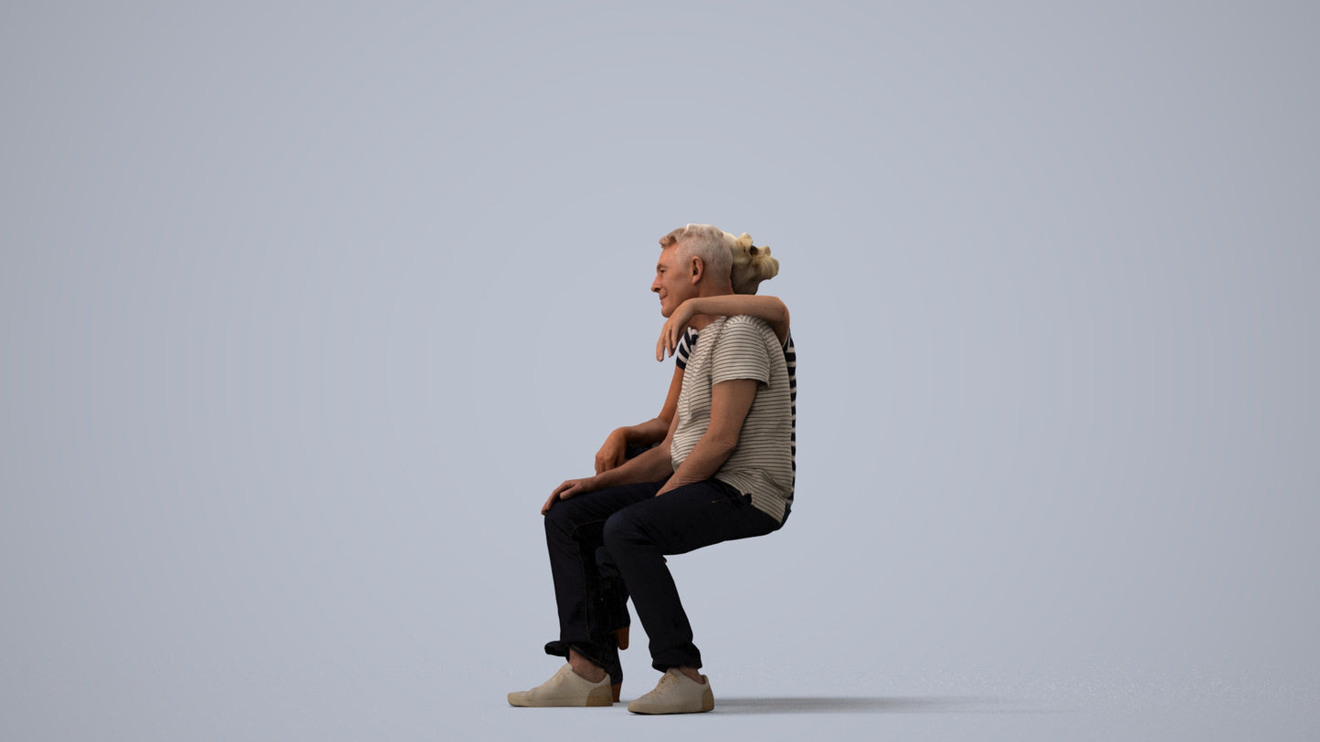 3D people model senior woman casual couple, scanned human for 3ds Max rendering, three-quarter view render