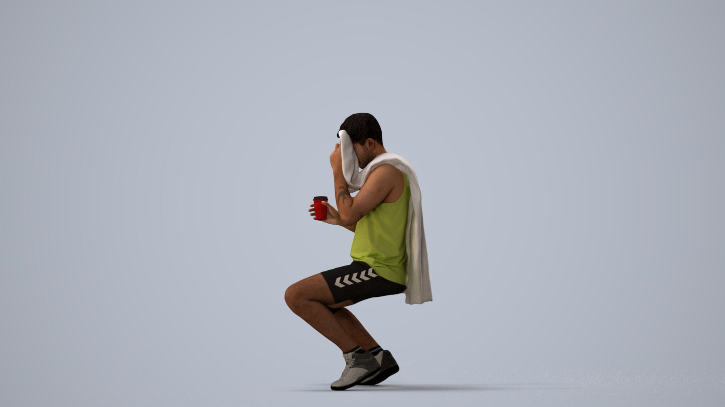 3D people model man sport, scanned human for 3ds Max rendering, three-quarter view render