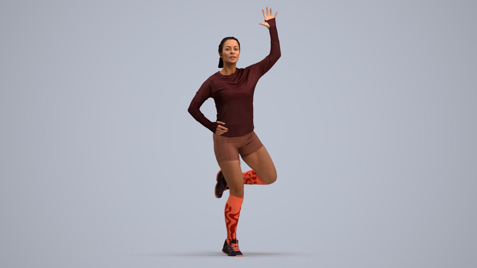 realistic 3D woman sport, scanned archviz people for Blender and 3ds Max, standing pose render