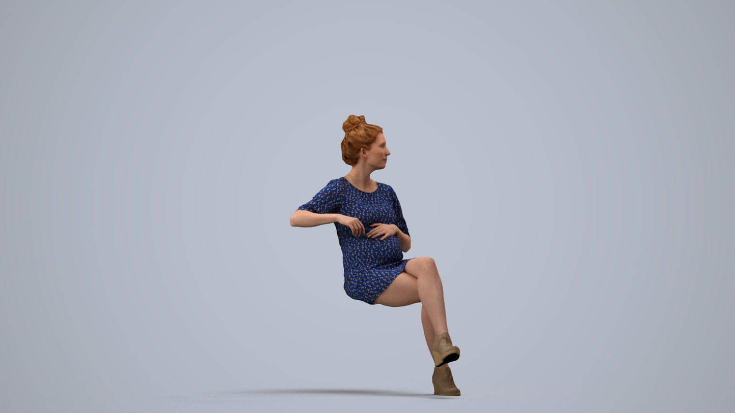 3D scanned woman sitting casual, photorealistic archviz people for Enscape and SketchUp, side view render