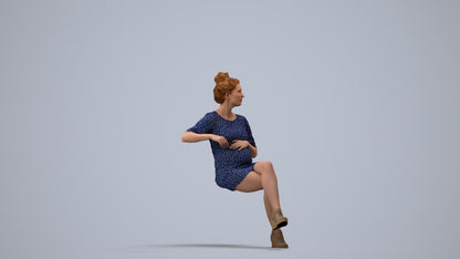 3D scanned woman sitting casual, photorealistic archviz people for Enscape and SketchUp, side view render