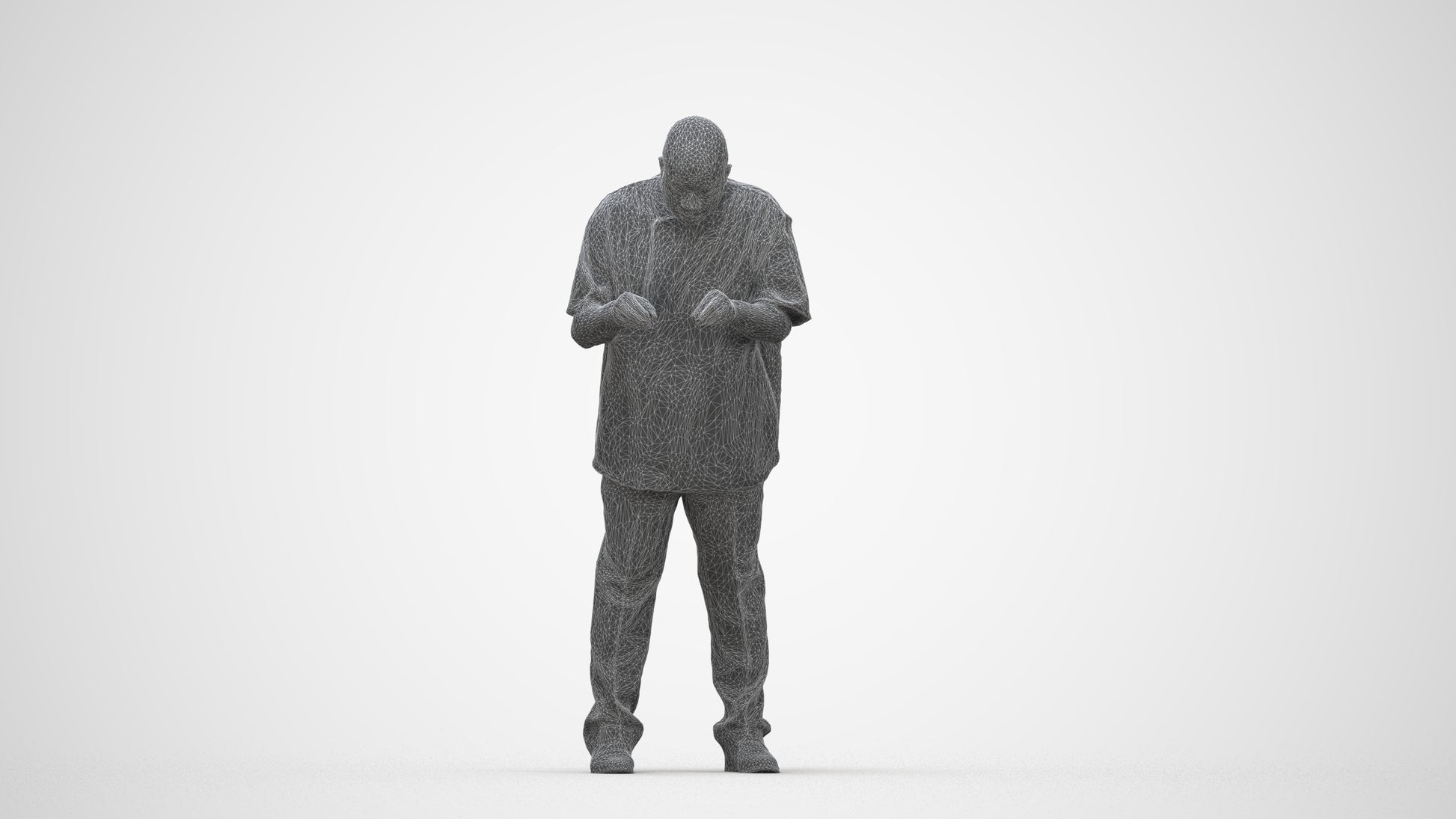 3D people model man hospitality, scanned human for 3ds Max rendering, wireframe back view