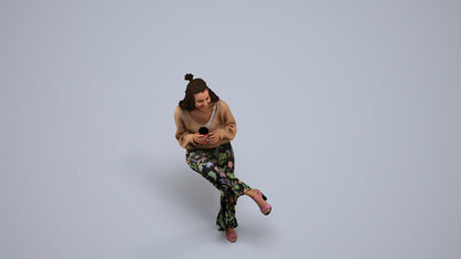 realistic 3D people woman casual sitting, render-ready for V-Ray and Corona, FBX OBJ, back view render