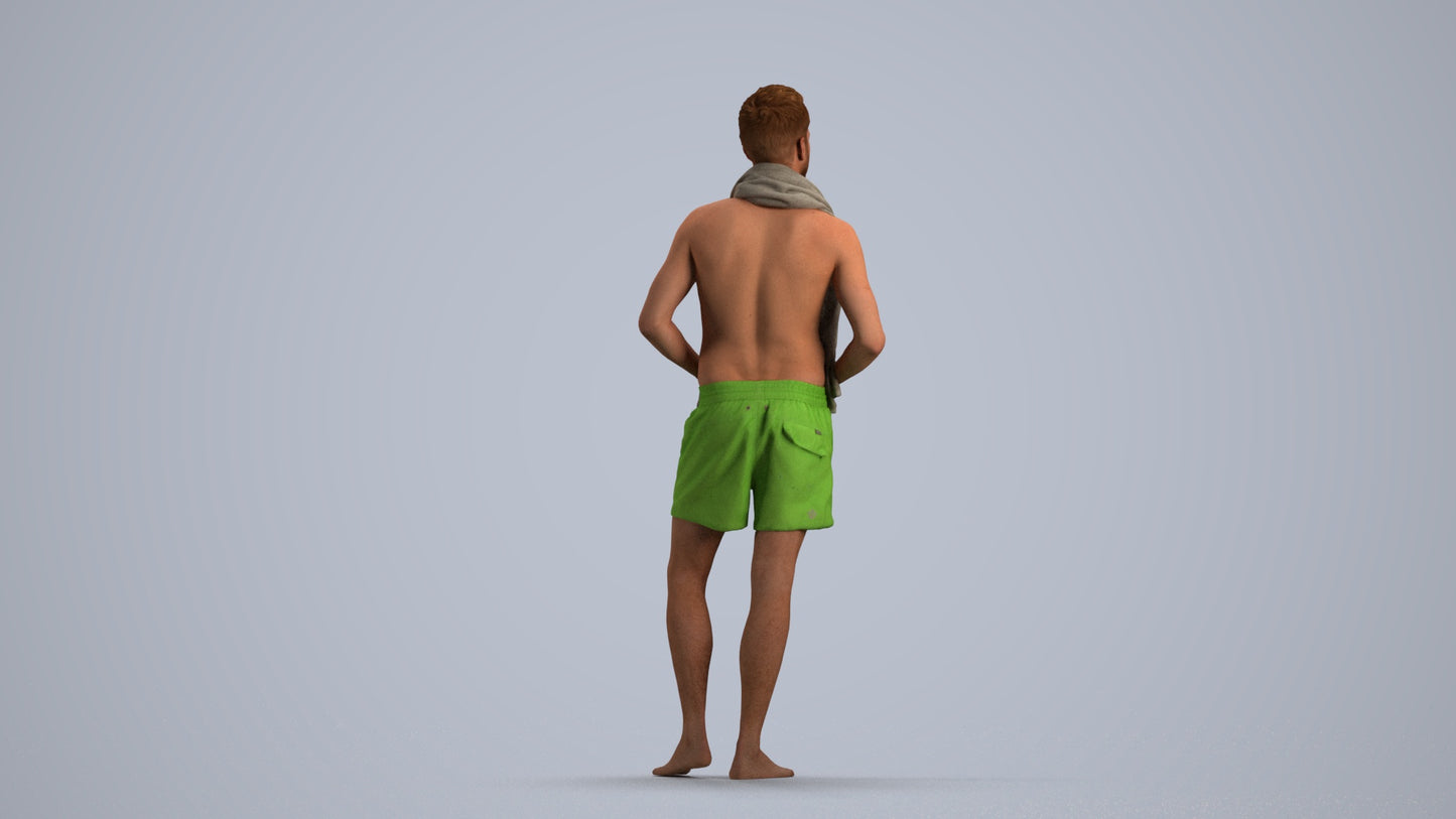 realistic 3D man sport pool, scanned archviz people for Blender and 3ds Max, front view render