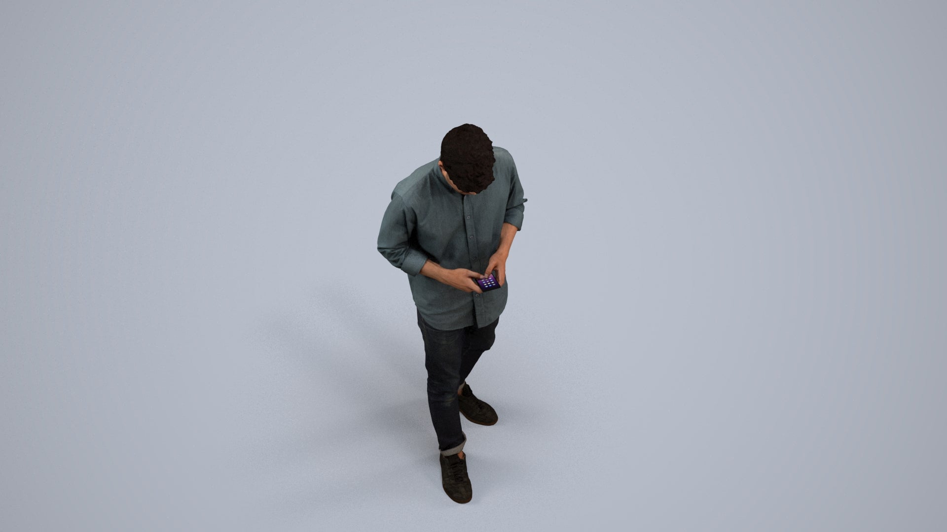 photogrammetry 3D man casual walking, realistic human model archviz FBX, back view render