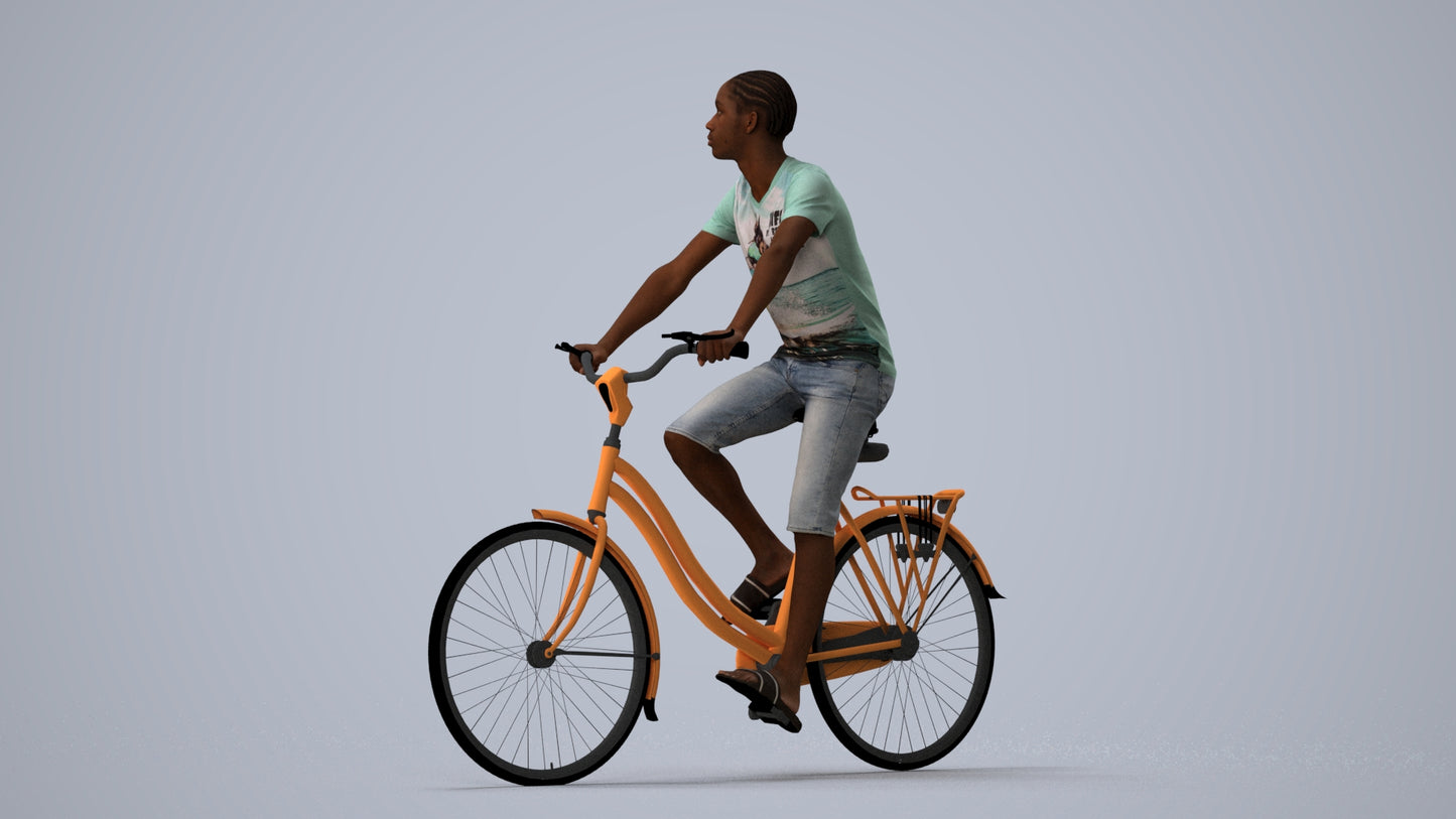 scanned 3D boy casual cycling, photogrammetry people for Enscape and V-Ray, three-quarter view render