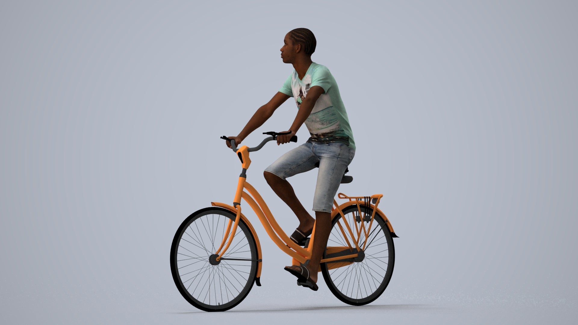 scanned 3D boy casual cycling, photogrammetry people for Enscape and V-Ray, three-quarter view render