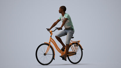 scanned 3D boy casual cycling, photogrammetry people for Enscape and V-Ray, three-quarter view render