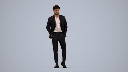3D human model man business walking, photogrammetry scanned person for archviz, top-down view render