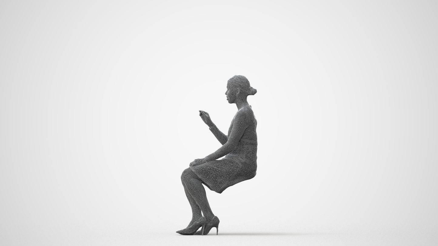 realistic 3D human woman business sitting, archviz people FBX OBJ for Blender, square thumbnail