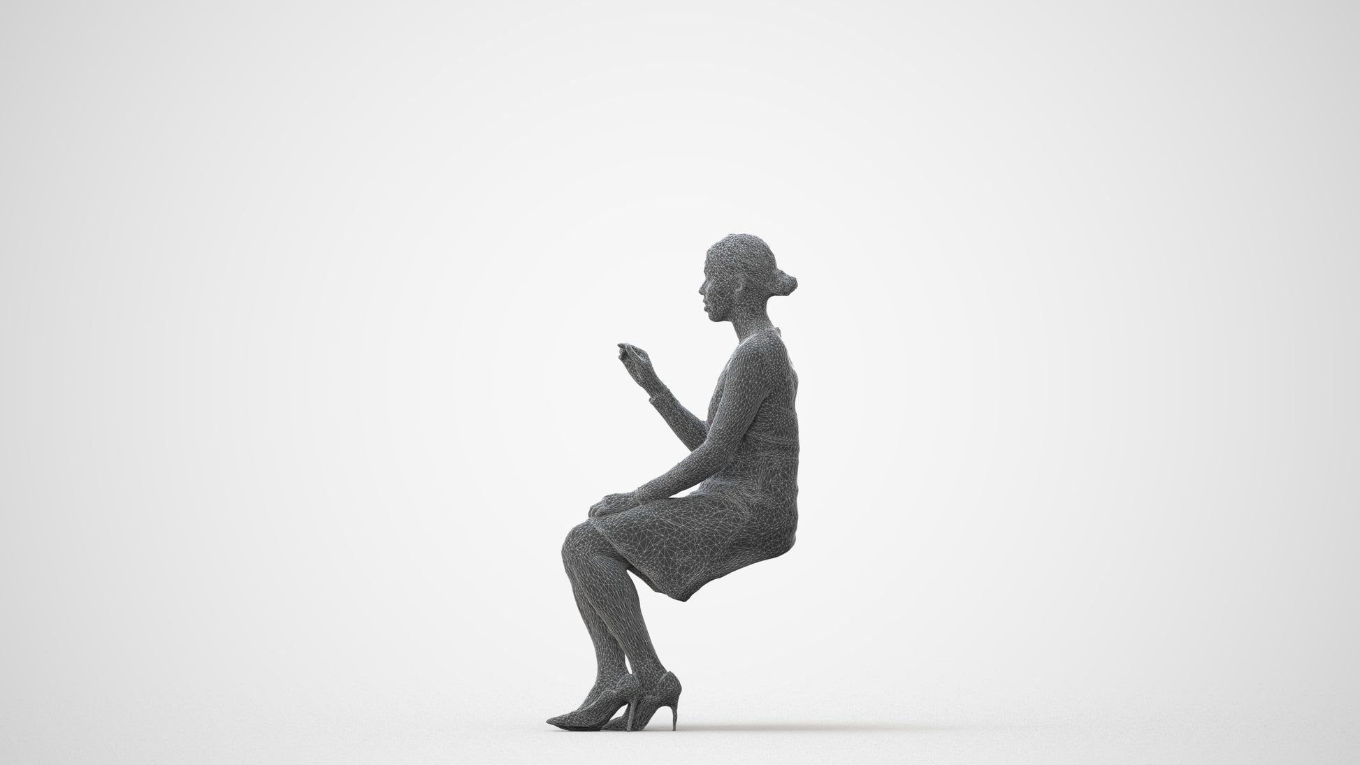 realistic 3D human woman business sitting, archviz people FBX OBJ for Blender, square thumbnail