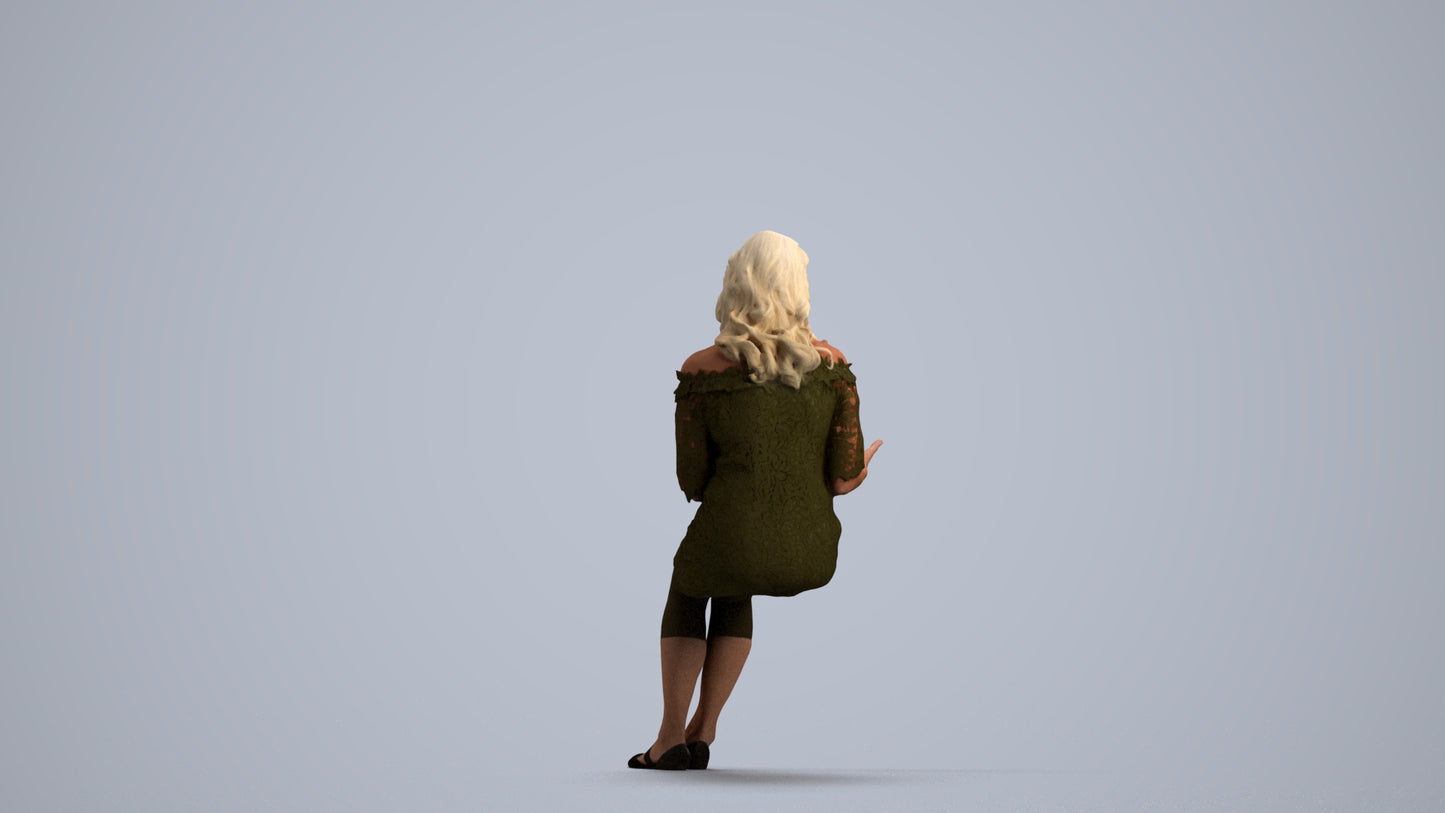 photogrammetry 3D senior woman casual sitting, realistic human model archviz FBX, front view render