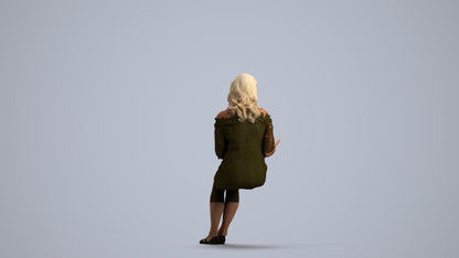 photogrammetry 3D senior woman casual sitting, realistic human model archviz FBX, front view render