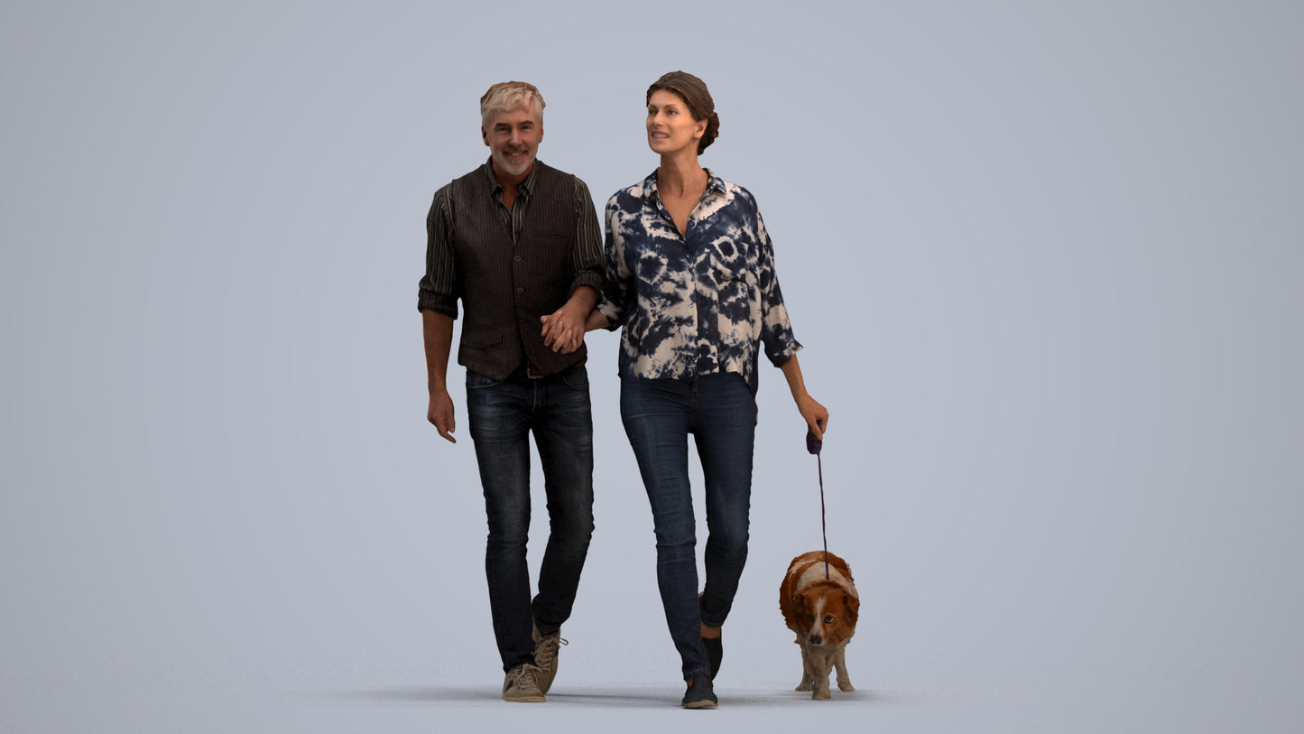 realistic 3D human woman casual couple, archviz people FBX OBJ for Blender, standing pose render