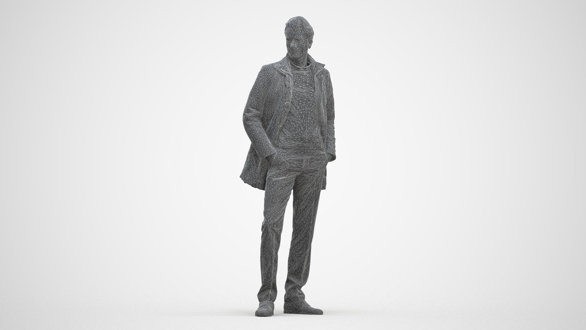 3D scanned man standing casual, photorealistic archviz people for Enscape and SketchUp, three-quarter front view render