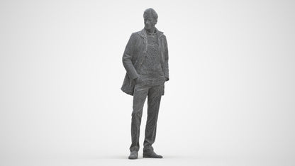 3D scanned man standing casual, photorealistic archviz people for Enscape and SketchUp, three-quarter front view render