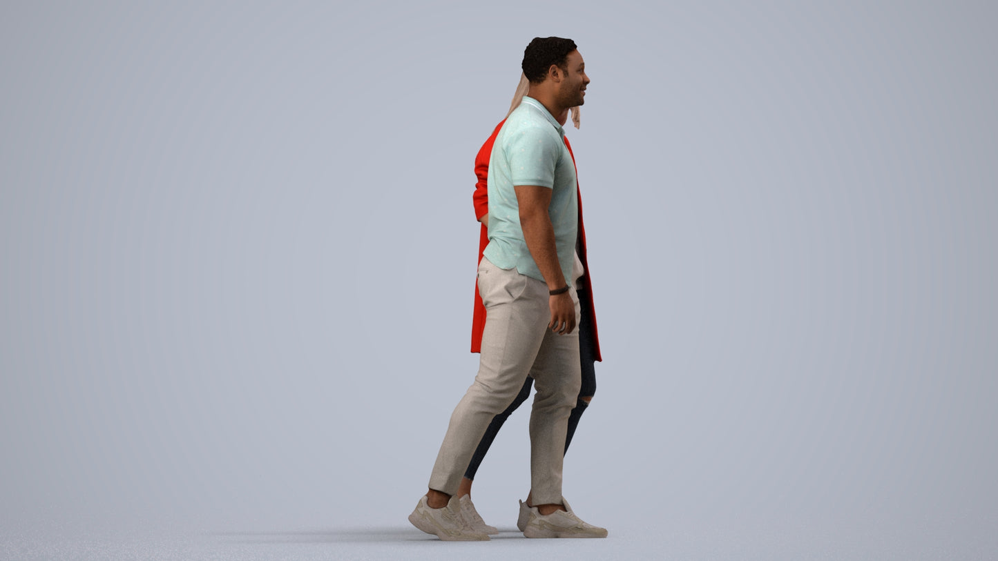 photogrammetry 3D woman casual couple, realistic human model archviz FBX, side view render