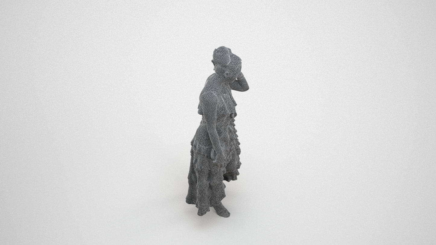 3D scanned woman formalaffairs formal, photorealistic archviz people for Enscape and SketchUp, wireframe three-quarter view