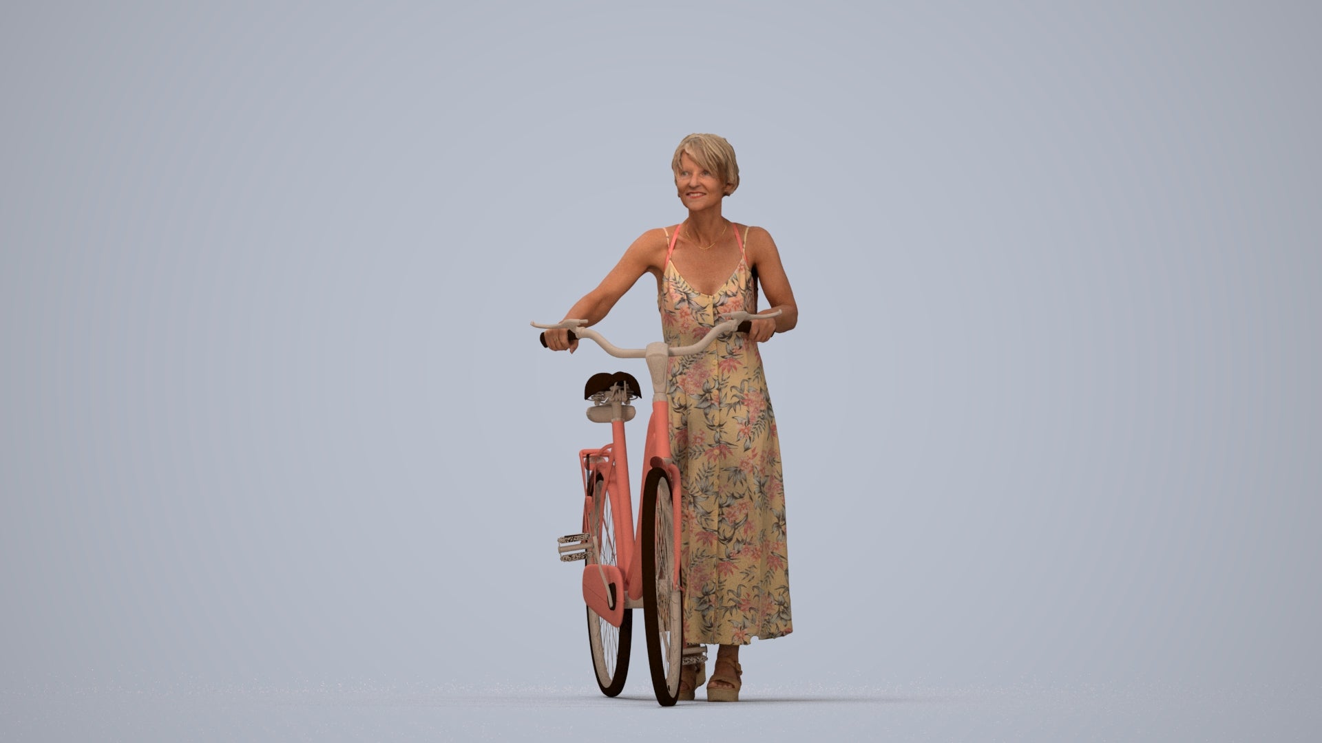 scanned 3D senior woman cycling, photogrammetry people for Enscape and V-Ray, top-down view render