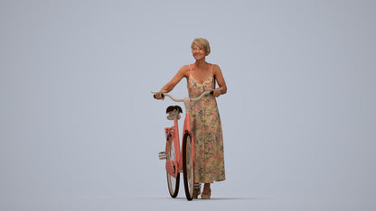 scanned 3D senior woman cycling, photogrammetry people for Enscape and V-Ray, top-down view render