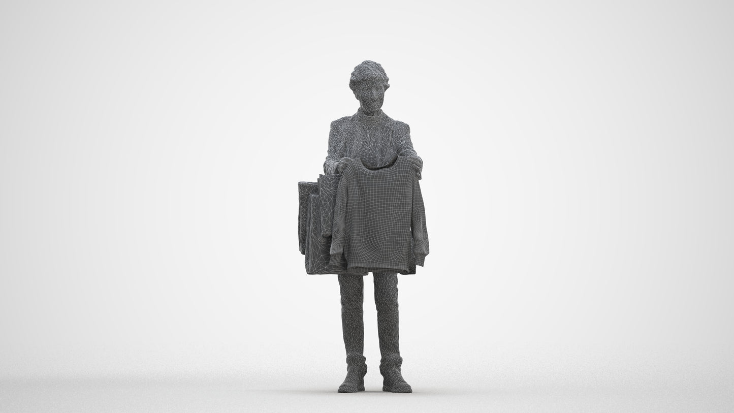 photogrammetry 3D senior woman business shopping, realistic human model archviz FBX, three-quarter front view render