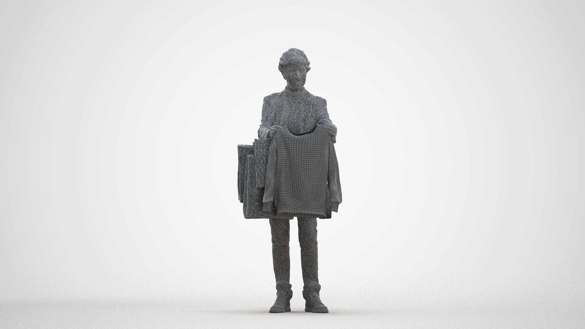 photogrammetry 3D senior woman business shopping, realistic human model archviz FBX, three-quarter front view render