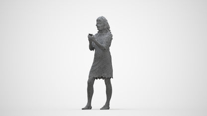 realistic 3D senior woman casual standing, scanned archviz people for Blender and 3ds Max, wireframe back view