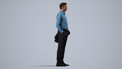 photogrammetry 3D man business, realistic human model archviz FBX, side view render