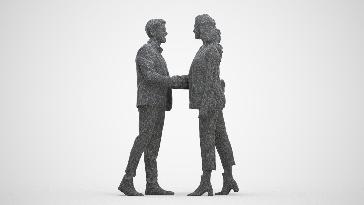 3D human model woman business, photogrammetry scanned person for archviz, three-quarter front view render