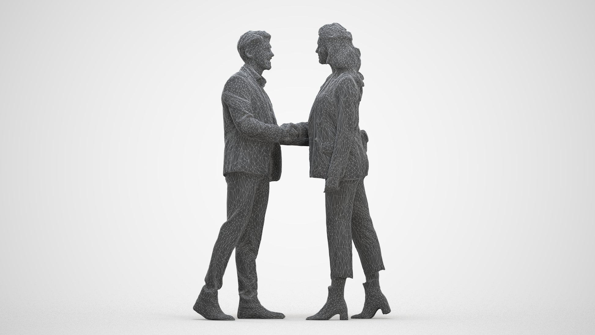 3D human model woman business, photogrammetry scanned person for archviz, three-quarter front view render