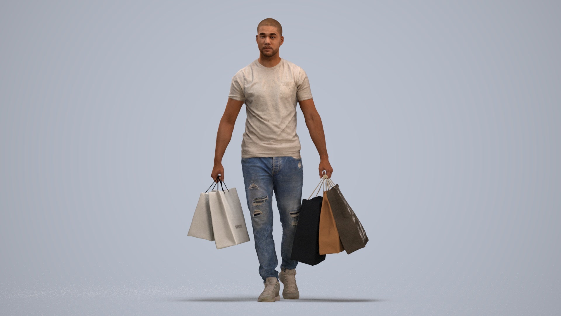 photogrammetry 3D man casual shopping, realistic human model archviz FBX, standing pose render
