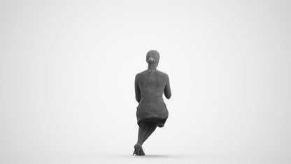 realistic 3D human woman business sitting, archviz people FBX OBJ for Blender, wireframe front view