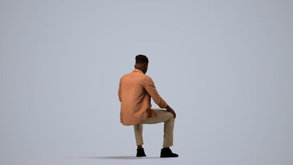 photogrammetry 3D man business sitting, realistic human model archviz FBX, side view render