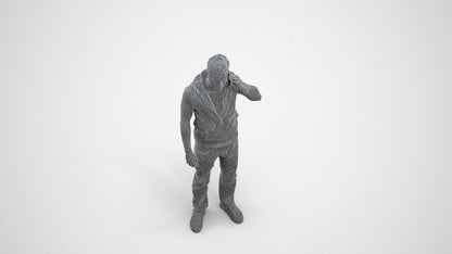 3D human model man casual standing, photogrammetry scanned person for archviz, wireframe three-quarter view
