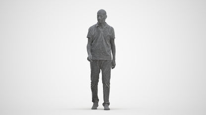 scanned 3D senior man casual walking, photogrammetry people for Enscape and V-Ray, three-quarter front view render